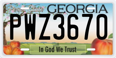 GA license plate PWZ3670