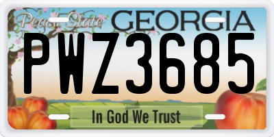 GA license plate PWZ3685