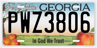 GA license plate PWZ3806