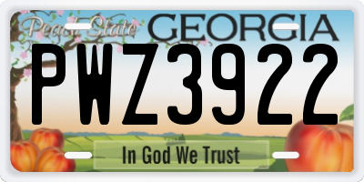 GA license plate PWZ3922