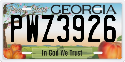 GA license plate PWZ3926