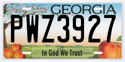 GA license plate PWZ3927