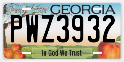 GA license plate PWZ3932