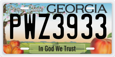 GA license plate PWZ3933