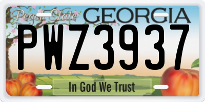 GA license plate PWZ3937