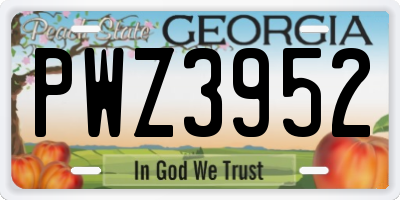 GA license plate PWZ3952