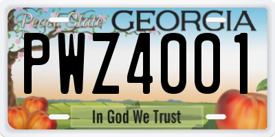 GA license plate PWZ4001