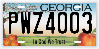 GA license plate PWZ4003