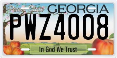 GA license plate PWZ4008