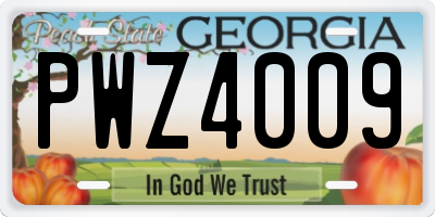 GA license plate PWZ4009