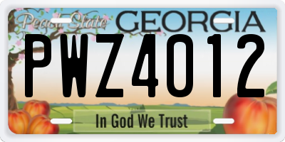 GA license plate PWZ4012