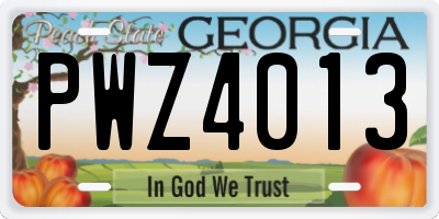 GA license plate PWZ4013