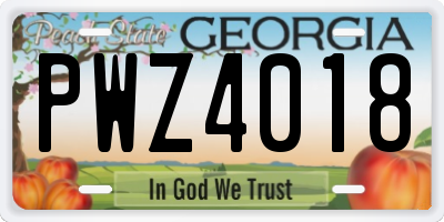 GA license plate PWZ4018