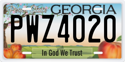 GA license plate PWZ4020