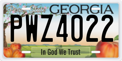 GA license plate PWZ4022