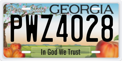 GA license plate PWZ4028