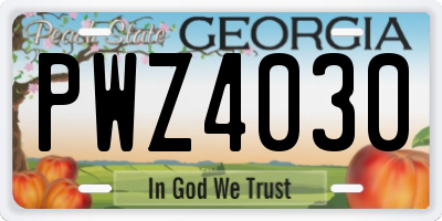 GA license plate PWZ4030
