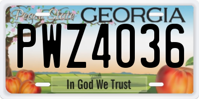 GA license plate PWZ4036