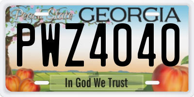 GA license plate PWZ4040