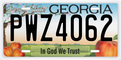 GA license plate PWZ4062