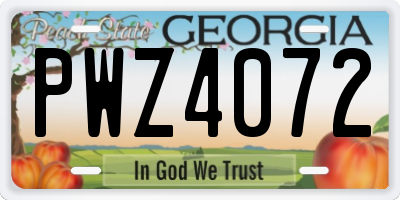 GA license plate PWZ4072