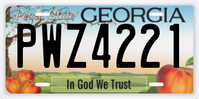 GA license plate PWZ4221