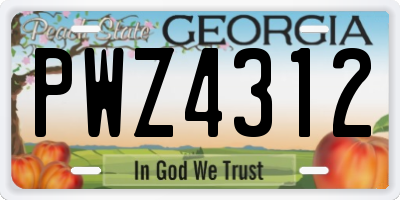 GA license plate PWZ4312