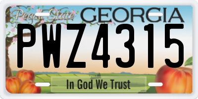 GA license plate PWZ4315