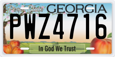 GA license plate PWZ4716