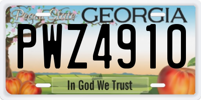 GA license plate PWZ4910
