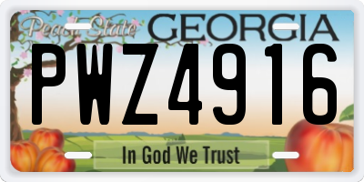 GA license plate PWZ4916