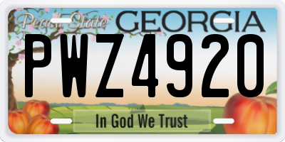 GA license plate PWZ4920