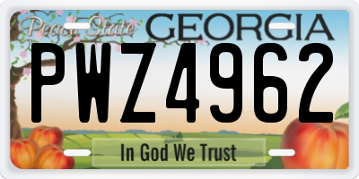 GA license plate PWZ4962