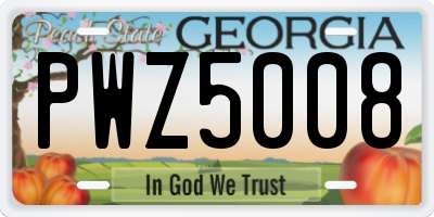 GA license plate PWZ5008