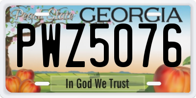 GA license plate PWZ5076