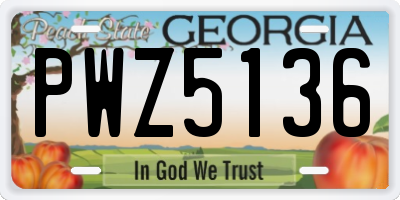 GA license plate PWZ5136