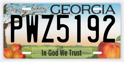 GA license plate PWZ5192