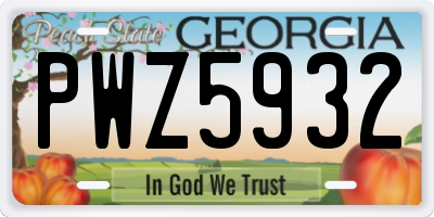 GA license plate PWZ5932