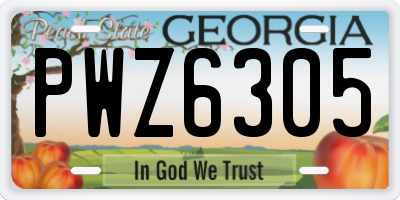 GA license plate PWZ6305