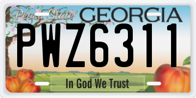 GA license plate PWZ6311