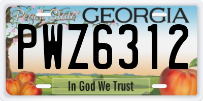 GA license plate PWZ6312