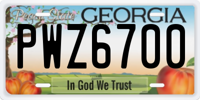GA license plate PWZ6700