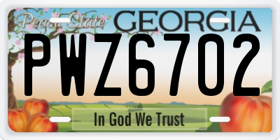 GA license plate PWZ6702