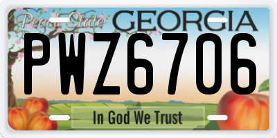 GA license plate PWZ6706