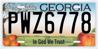 GA license plate PWZ6778