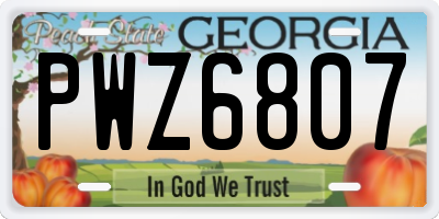 GA license plate PWZ6807