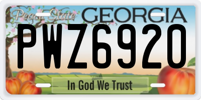 GA license plate PWZ6920