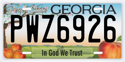 GA license plate PWZ6926