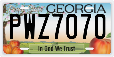 GA license plate PWZ7070
