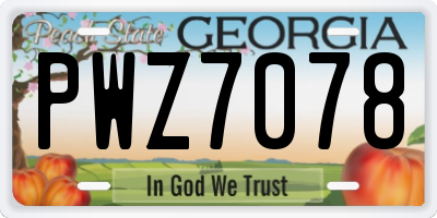 GA license plate PWZ7078